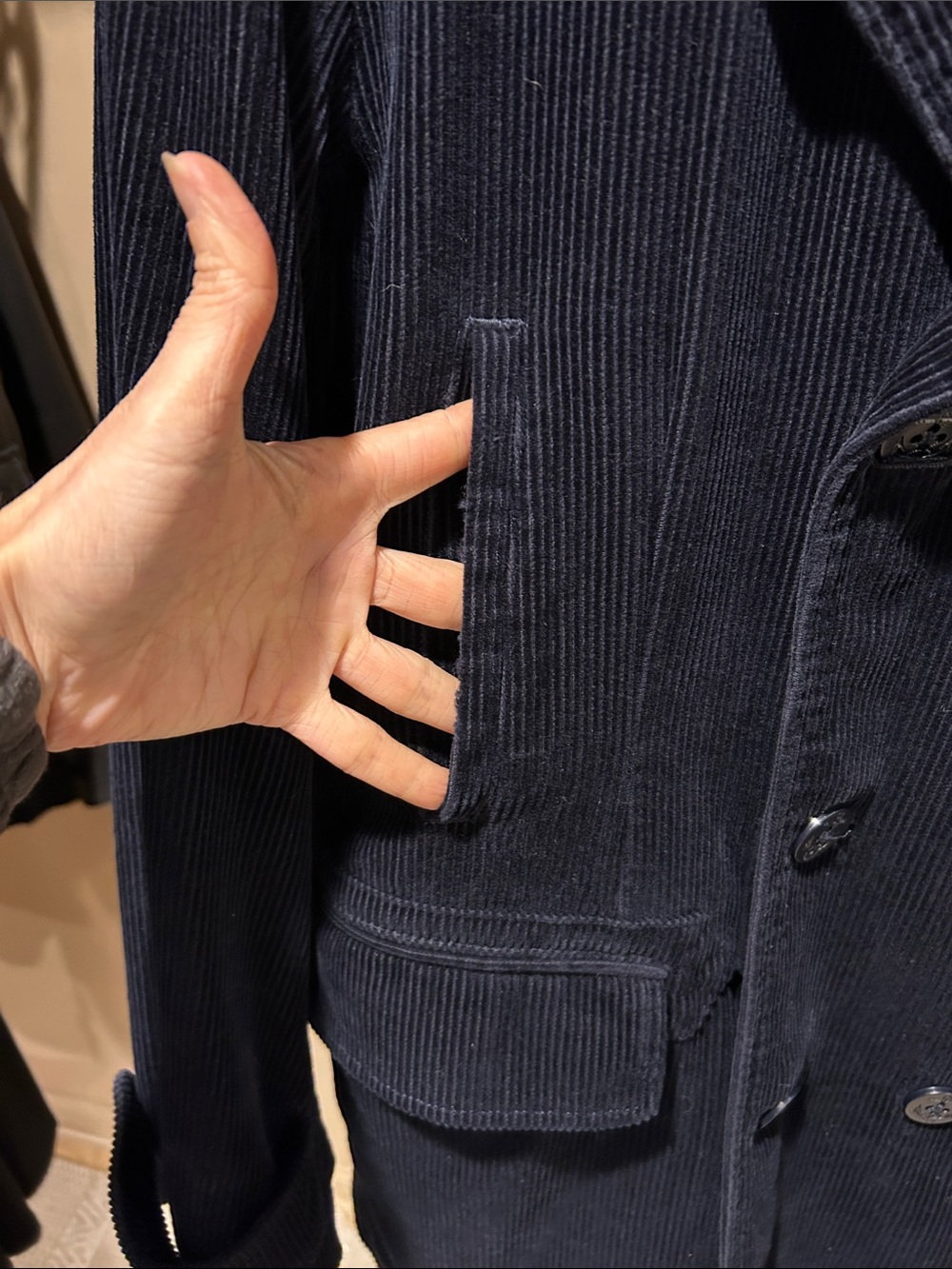 Grayers Navy Corduroy Double-Breasted Pea Coat - Picture 3 of 6